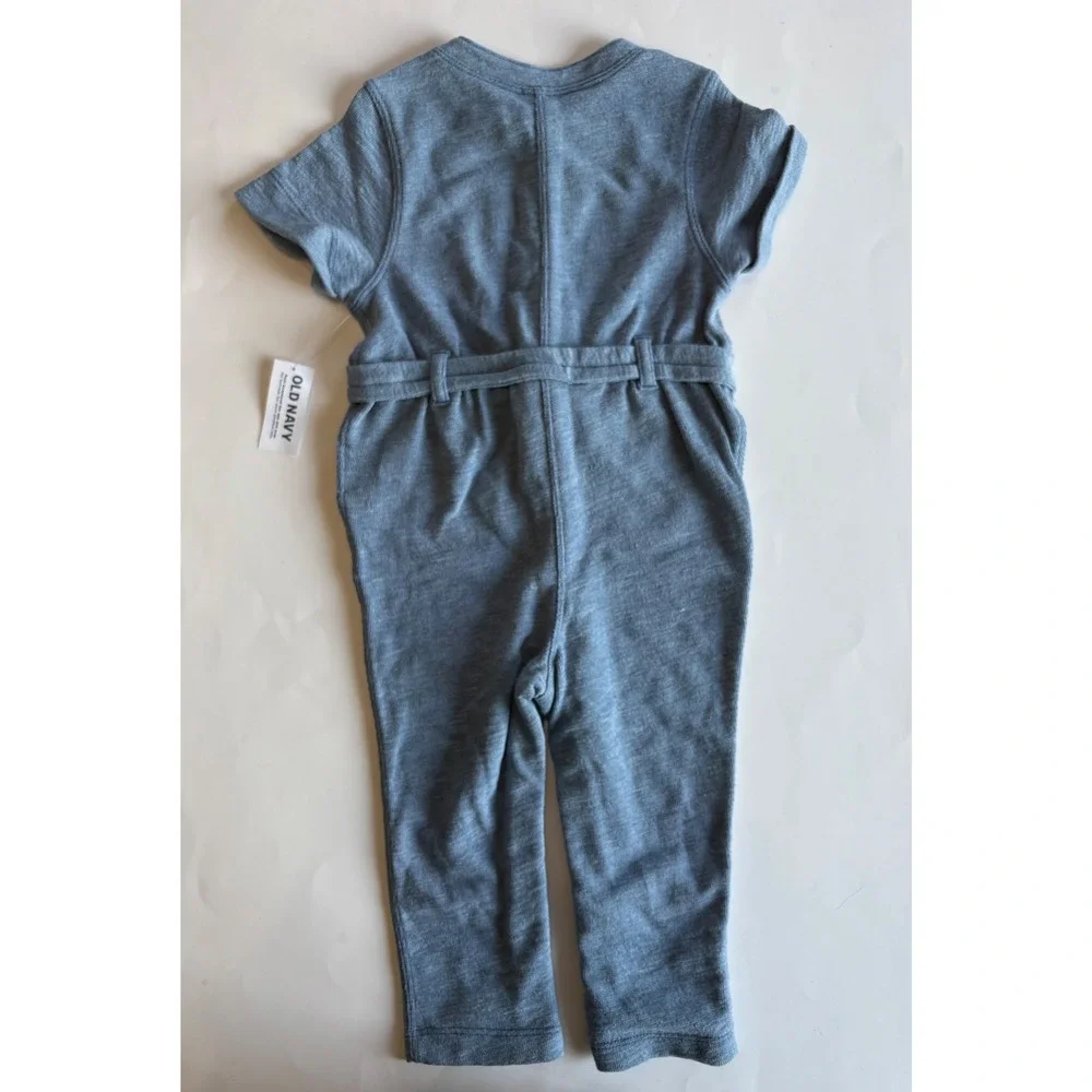 Old Navy Infant Girls 18-24M Blue Pants‎ Romper Short Sleeve Belted Button NEW